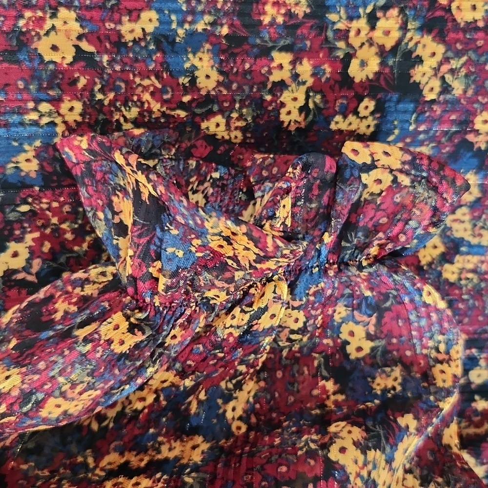 FRYE | EUC Boho Ruffle Floral Long Balloon Sleeve‎ Button Down Shirt Size S - Picture 6 of 6